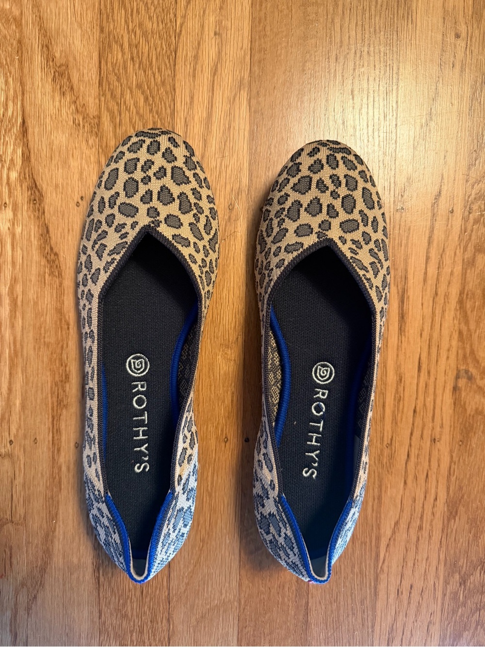Rothy's Leopard Print Flats with Blue Trim
